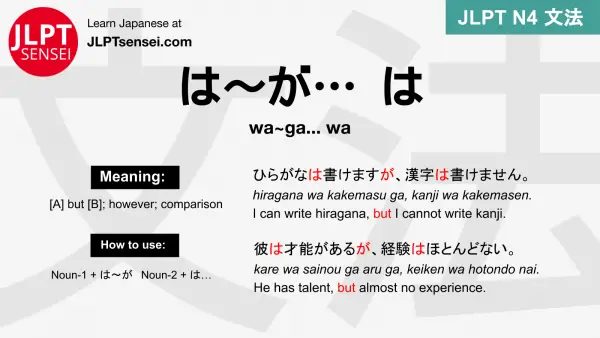 wa~ga wa は～が　は は～が は jlpt n4 grammar meaning 文法 例文 japanese flashcards